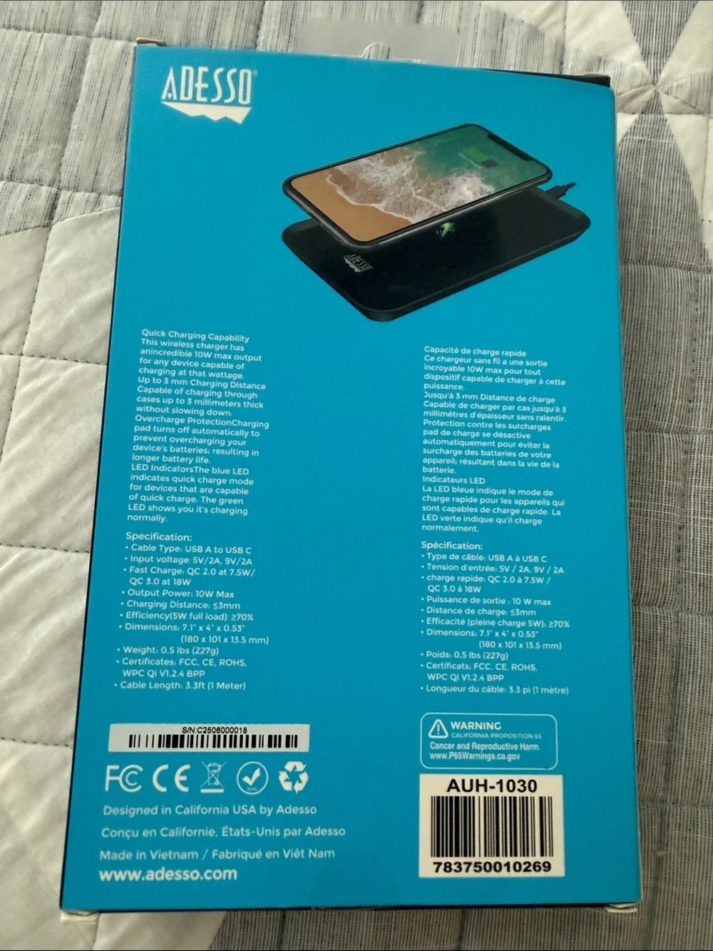 Black 3-Coil Wireless Qi Charging Pad – Fast 10W Charging